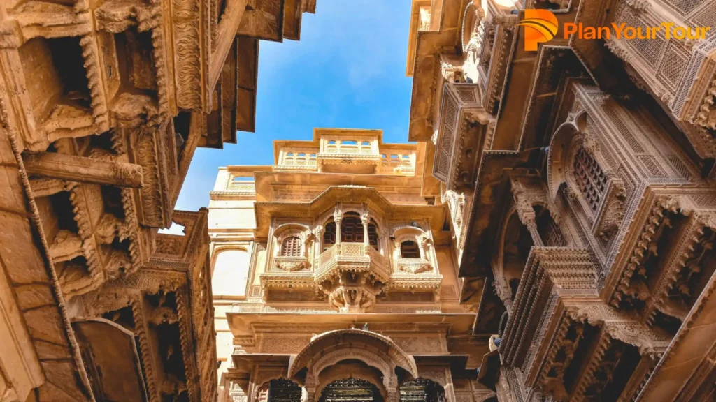  Patwa Ki Haveli, Jaisalmer , showcasing vibrant colors and textures, with traditional architecture lining the path 