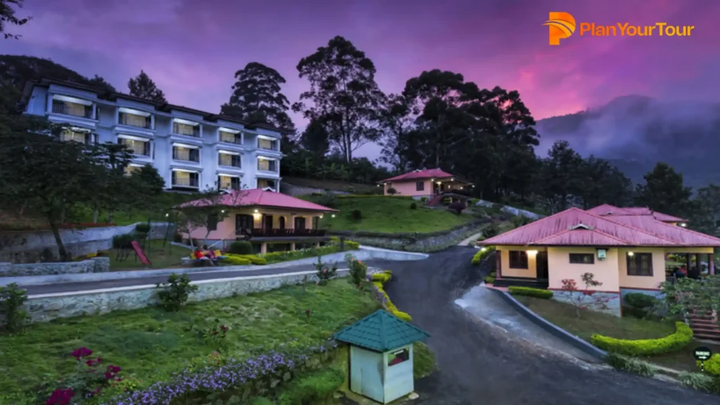 a group of houses on a hill of Aranyaka Resorts, best Resort to stay in Munnar
