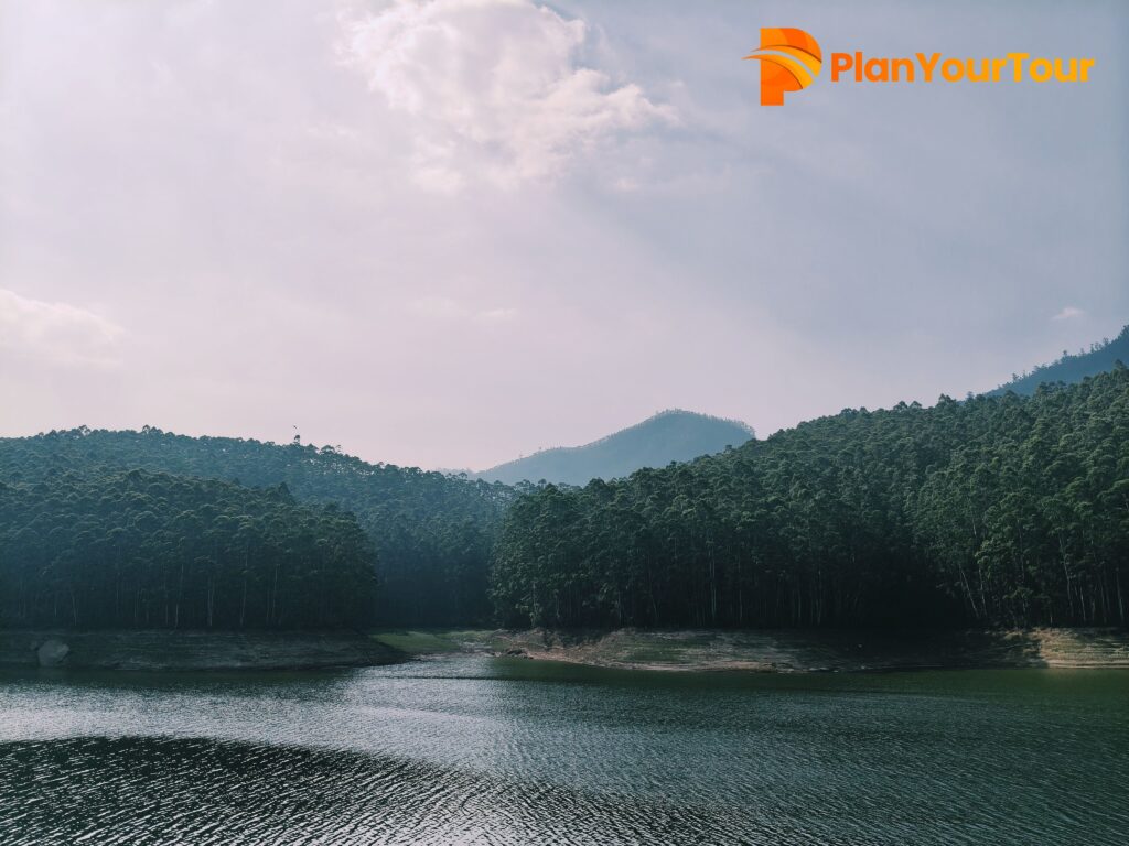 Kundala Lake Viewpoint with scenic lake and forested hills in Munnar